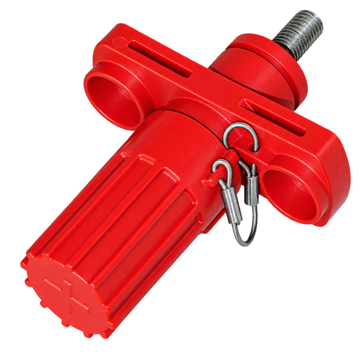 AK wall-mounted jump-start connection with red protective cover cap and M10 copper alloy terminal.